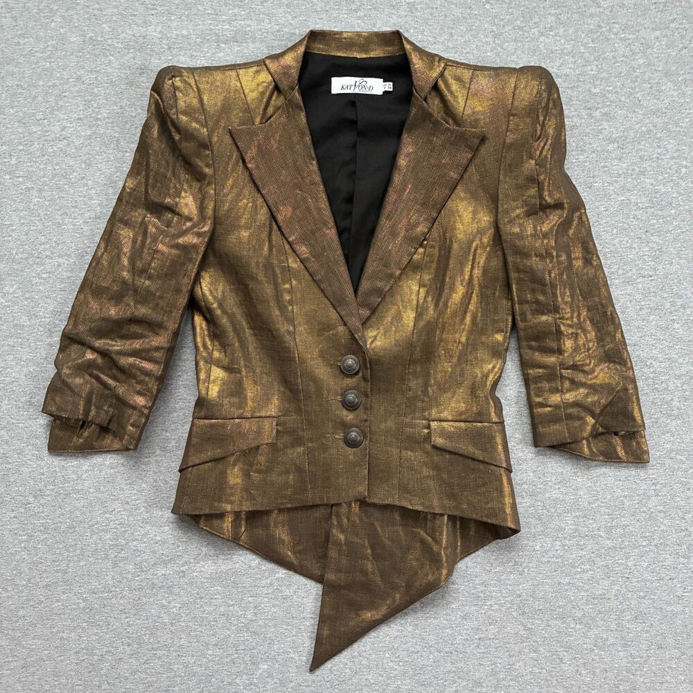 Kat Von D Los Angeles Tesoro Jacket Linen Gold Sz 2 Asymmetrical Hem Glam Goth